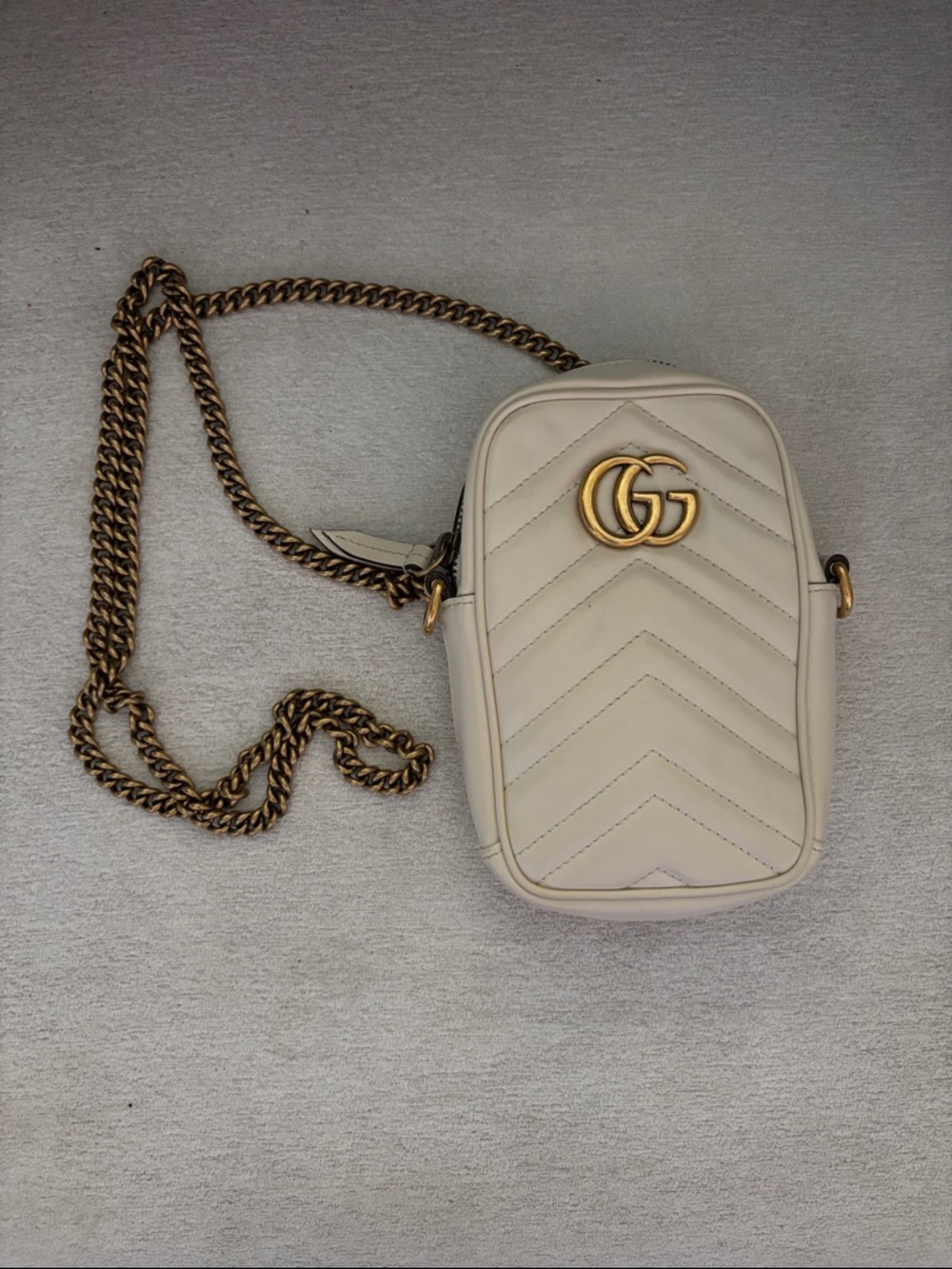 Gucci Cream Chevron Mini Crossbody with Gold Double G